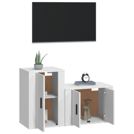 Set di Mobili Porta TV 2 pz Bianco in Legno Multistrato