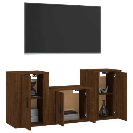 Set Mobili Porta TV 3 pz Rovere Marrone in Legno Multistrato