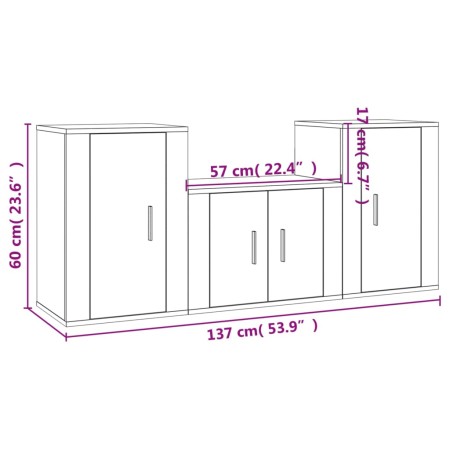 Set Mobili Porta TV 3 pz Rovere Marrone in Legno Multistrato