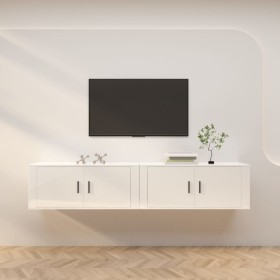 Mobili Porta TV a Parete 2 pz Bianco Lucido 100x34,5x40 cm