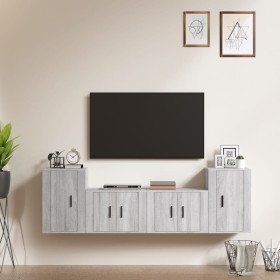 Set di Mobili Porta TV 4 pz Grigio Sonoma in Legno Multistrato