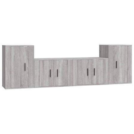 Set di Mobili Porta TV 4 pz Grigio Sonoma in Legno Multistrato