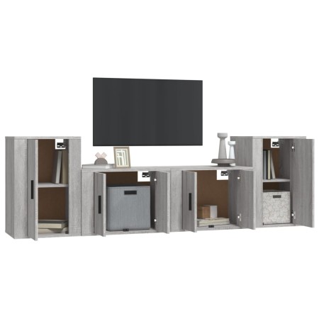 Set di Mobili Porta TV 4 pz Grigio Sonoma in Legno Multistrato