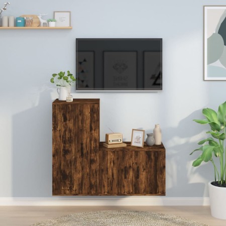 Set Mobili Porta TV 2 pz Rovere Fumo in Legno Multistrato