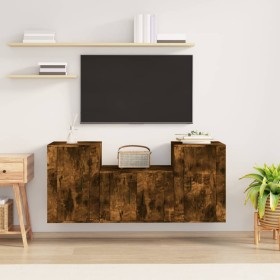 Set Mobili Porta TV 3 pz Rovere Fumo in Legno Multistrato