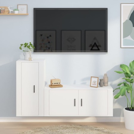 Set di Mobili Porta TV 2 pz Bianco in Legno Multistrato