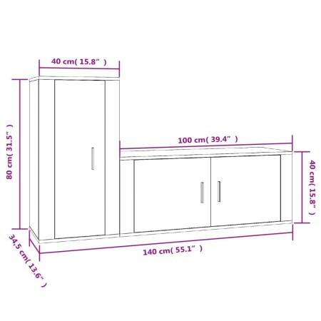 Set di Mobili Porta TV 2 pz Bianco in Legno Multistrato