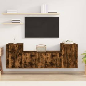 Set Mobili Porta TV 3 pz Rovere Fumo in Legno Multistrato