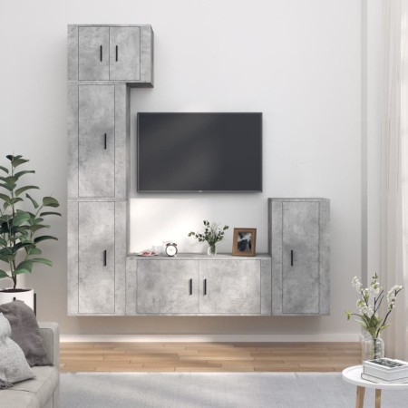 Set di Mobili Porta TV 5 pz Grigio Cemento in Legno Multistrato