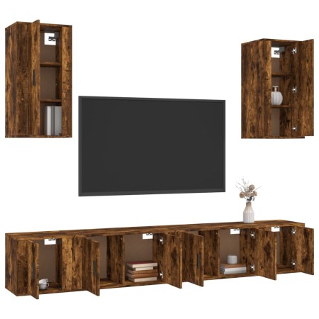 Set di Mobili Porta TV 6 pz Rovere Fumo in Legno Multistrato