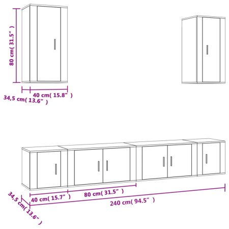 Set di Mobili Porta TV 6 pz Rovere Fumo in Legno Multistrato