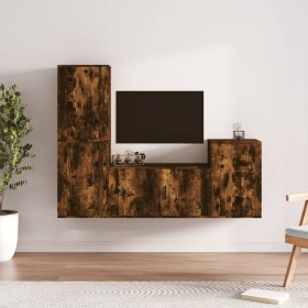 Set di Mobili Porta TV 4 pz Rovere Fumo in Legno Multistrato