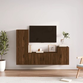 Set Mobili Porta TV 4 pz Rovere Marrone in Legno Multistrato