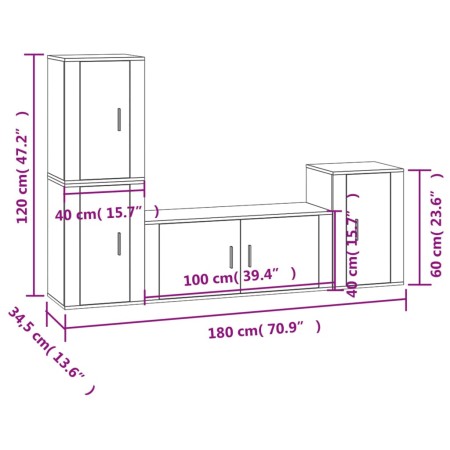 Set Mobili Porta TV 4 pz Rovere Marrone in Legno Multistrato