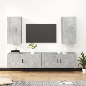 Set di Mobili Porta TV 4 pz Grigio Cemento in Legno Multistrato