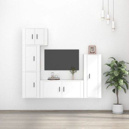 Set di Mobili Porta TV 5 pz Bianco in Legno Multistrato