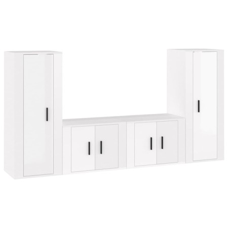 Set di Mobili Porta TV 4 pz Bianco Lucido in Legno Multistrato