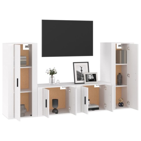 Set di Mobili Porta TV 4 pz Bianco Lucido in Legno Multistrato