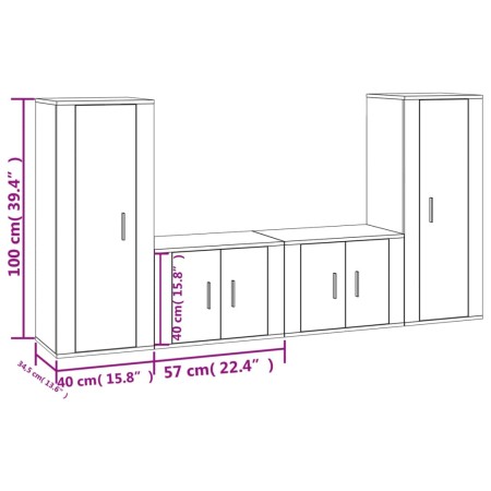 Set di Mobili Porta TV 4 pz Bianco Lucido in Legno Multistrato