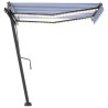 Tenda da Sole Retrattile Manuale con LED 350x250cm Blu e Bianco