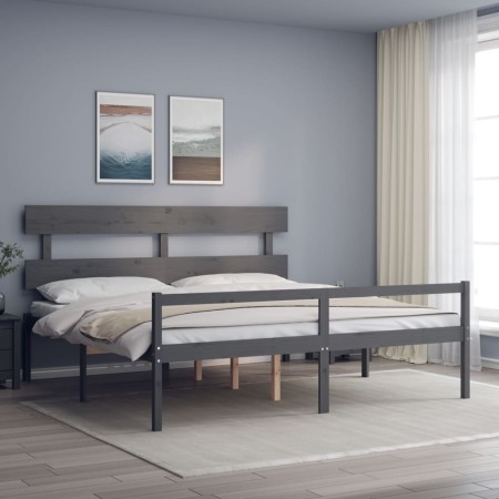 Letto per Anziani con Testiera Grigio 200x200 cm Legno Massello