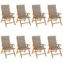 Sedie da Giardino Reclinabili con Cuscini 8 pz in Legno di Teak