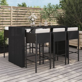 Set Bar da Giardino 7 pz con Cuscini in Polyrattan Nero