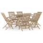 Set da Pranzo da Giardino 7 pz Grigio in Legno Massello di Teak