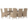 Set da Pranzo da Giardino 9 pz con Cuscini Beige in Polyrattan