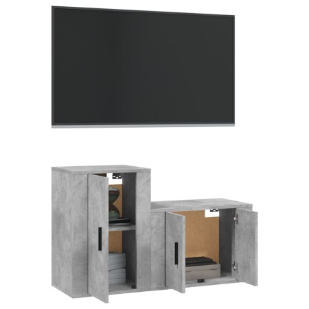 Set di Mobili Porta TV 2 pz Grigio Cemento in Legno Multistrato