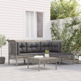 Set Divani da Giardino 5 pz con Cuscini in Polyrattan Grigio