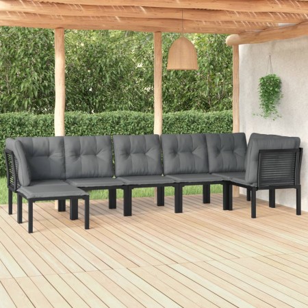 Set Salotto da Giardino 7 pz Nero e Grigio in Polyrattan