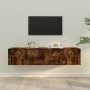 Set Mobili Porta TV 3 pz Rovere Fumo in Legno Multistrato