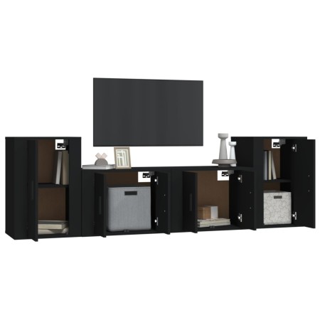 Set Mobili Porta TV 4 pz Nero in Legno Multistrato