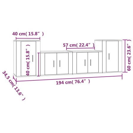 Set Mobili Porta TV 4 pz Nero in Legno Multistrato