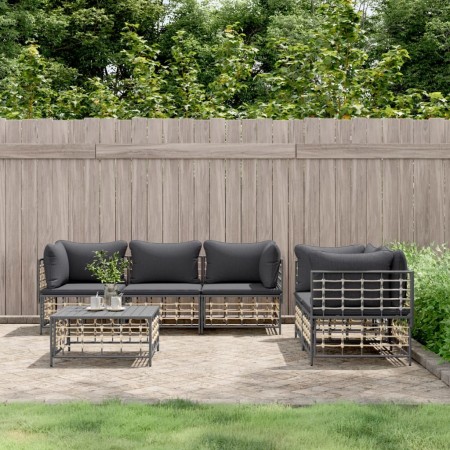 Set Divani da Giardino 6 pz con Cuscini Antracite in Polyrattan