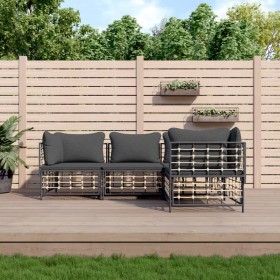 Set Divani da Giardino 4 pz con Cuscini Antracite in Polyrattan