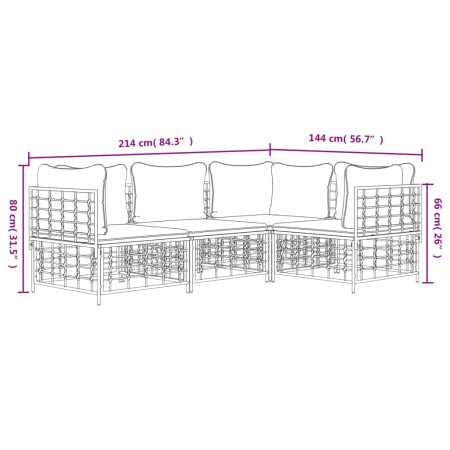 Set Divani da Giardino 4 pz con Cuscini Antracite in Polyrattan