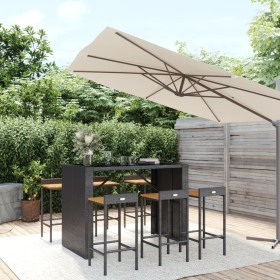 Set Bar Giardino 7 pz Nero Polyrattan e Legno Massello Acacia