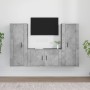 Set di Mobili Porta TV 3 pz Grigio Cemento in Legno Multistrato