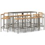 Set Bar Giardino 11pz Grigio Polyrattan e Legno Massello Acacia