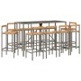 Set Bar Giardino 11pz Grigio Polyrattan e Legno Massello Acacia