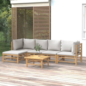 Set Salotto da Giardino 6pz con Cuscini Grigio Chiaro Bambù