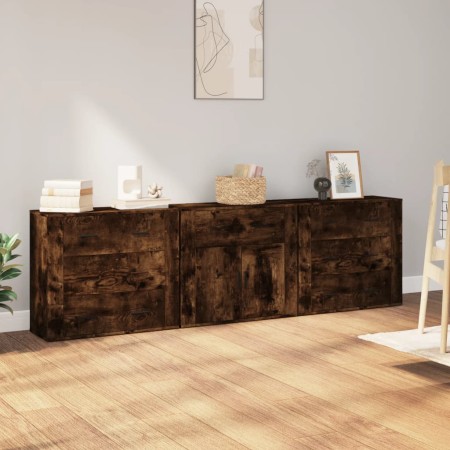 Credenze 3 pz Rovere Fumo in Legno Multistrato