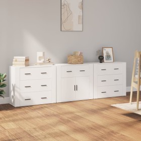 Credenze 3 pz Bianco in Legno Multistrato