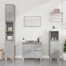 Set di Mobili da Bagno 3 pz Grigio Cemento in Legno Multistrato