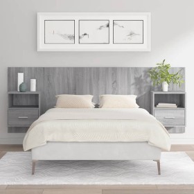 Testiera Letto con Comodini in Legno Multistrato Grigio Sonoma