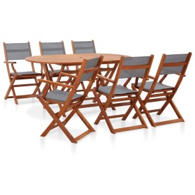 Set Pranzo da Giardino 7 pz Grigio Legno Eucalipto e Textilene