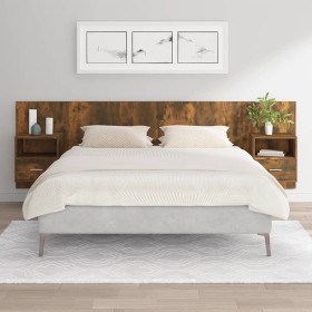 Testiera Letto con Comodini Rovere Fumo in Legno Multistrato