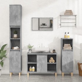 Set Mobili da Bagno 3 pz Grigio Cemento in Legno Multistrato